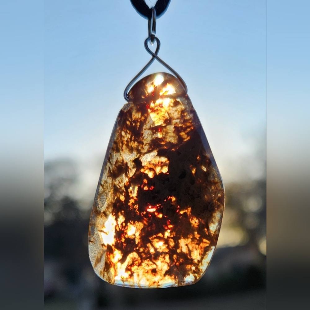 Faceted Moss Agate Pendant. 2+inches.Assymetrical Teardrop